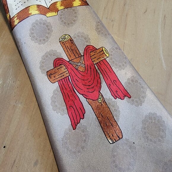 Vintage Dino‎ Romaro Handmade Religious Holy Bible Church Tie ~ Polyester - Picture 2 of 6